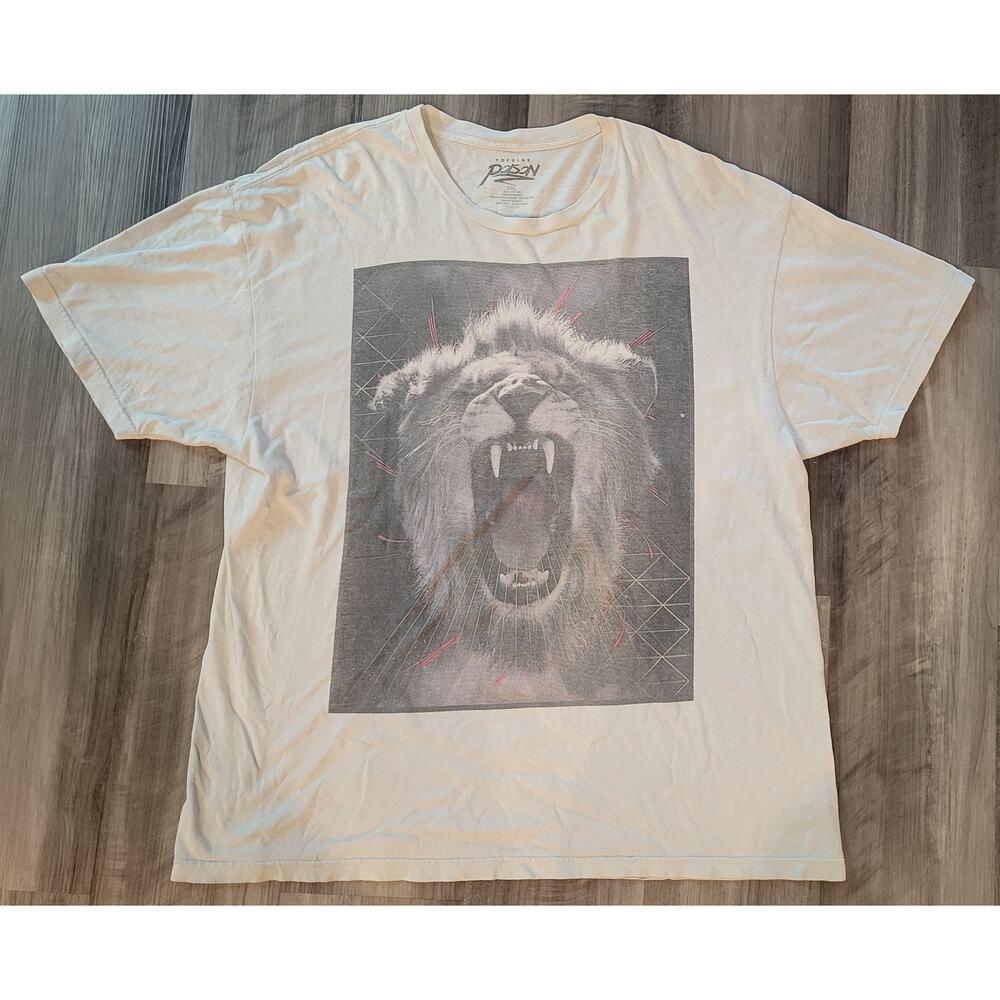 Popular Poison Lion Graphic T-Shirt Mens Size 2XL White Short Sleeves Cotton
